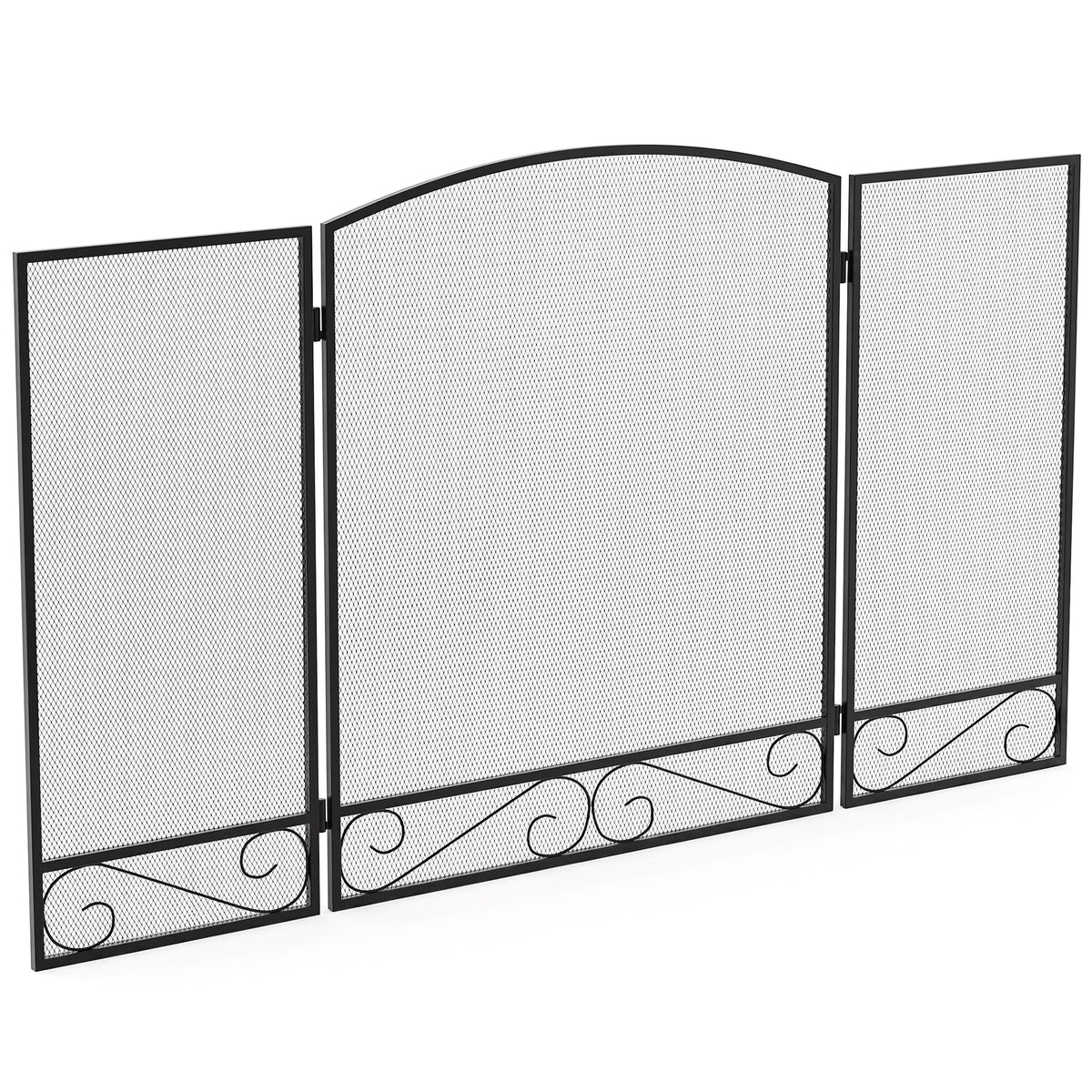Grille de protection pour cheminée, pare-étincelles pliable 3 volets en métal pour salon et chambre, 123 x 70 cm, Noir-0