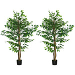 Lot de 2 plantes artificielles ficus hauteur 1,50 m tronc branches liane lichen feuilles grand réalisme pot inclus vert