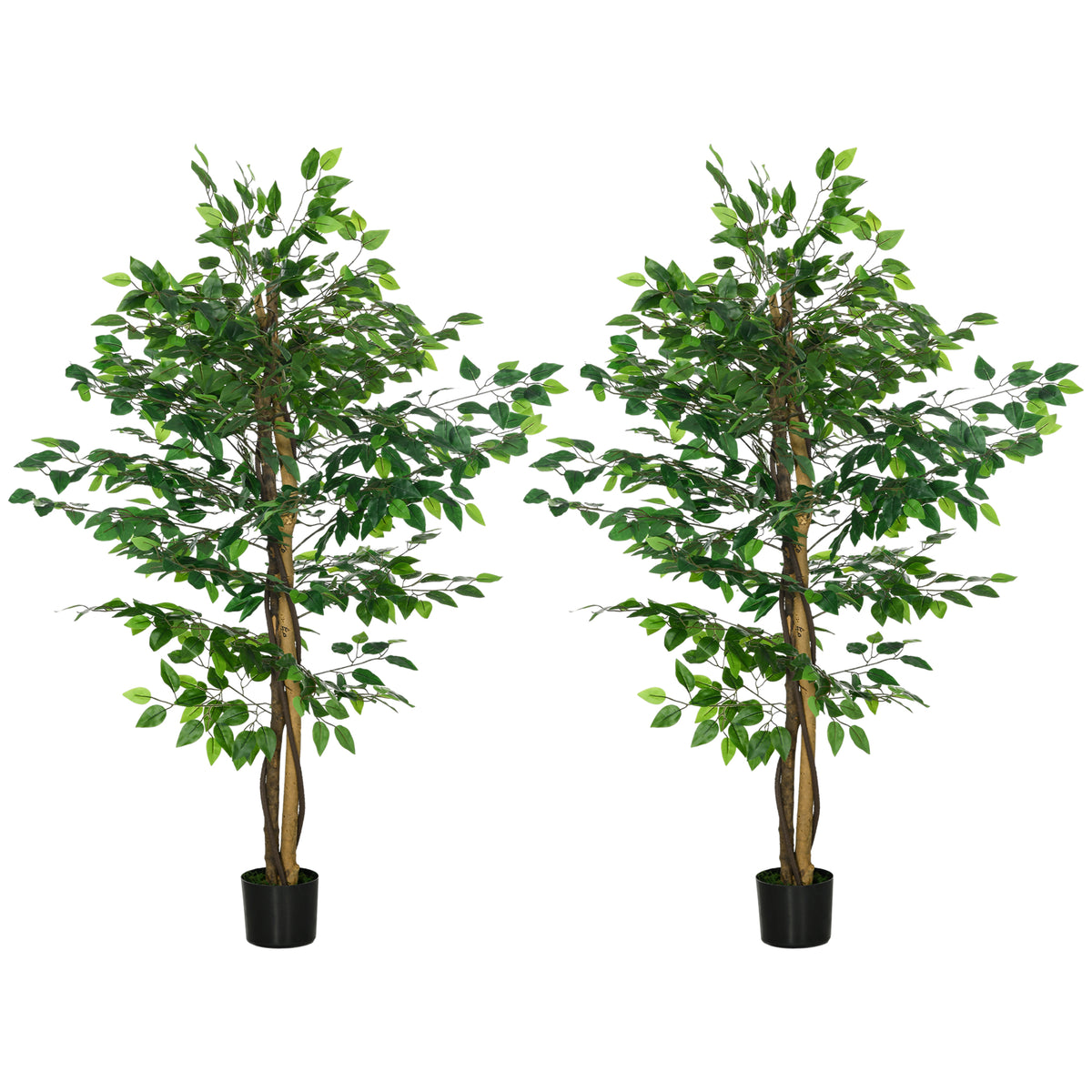 Lot de 2 plantes artificielles ficus hauteur 1,50 m tronc branches liane lichen feuilles grand réalisme pot inclus vert