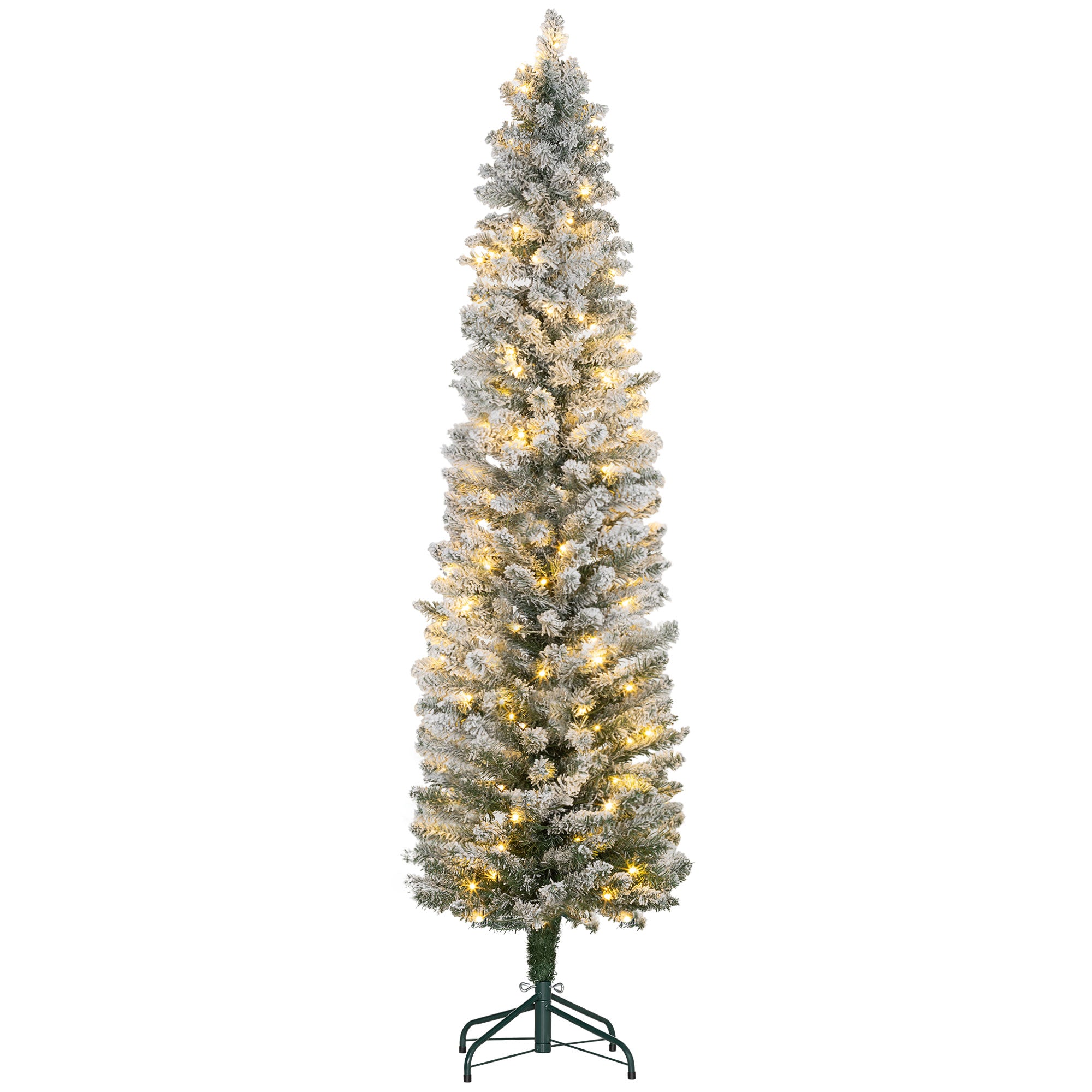 Künstlicher Weihnachtsbaum 180 cm mit warmweißer LED-Beleuchtung, 329 beschneite Zweige, Metallständer, realistisch und schlank
