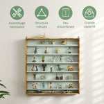 Vitrine pour collection vitrine murale 80 x 9,5 x 83 cm 6 étagères réglables en hauteur 2 portes coulissantes en verre