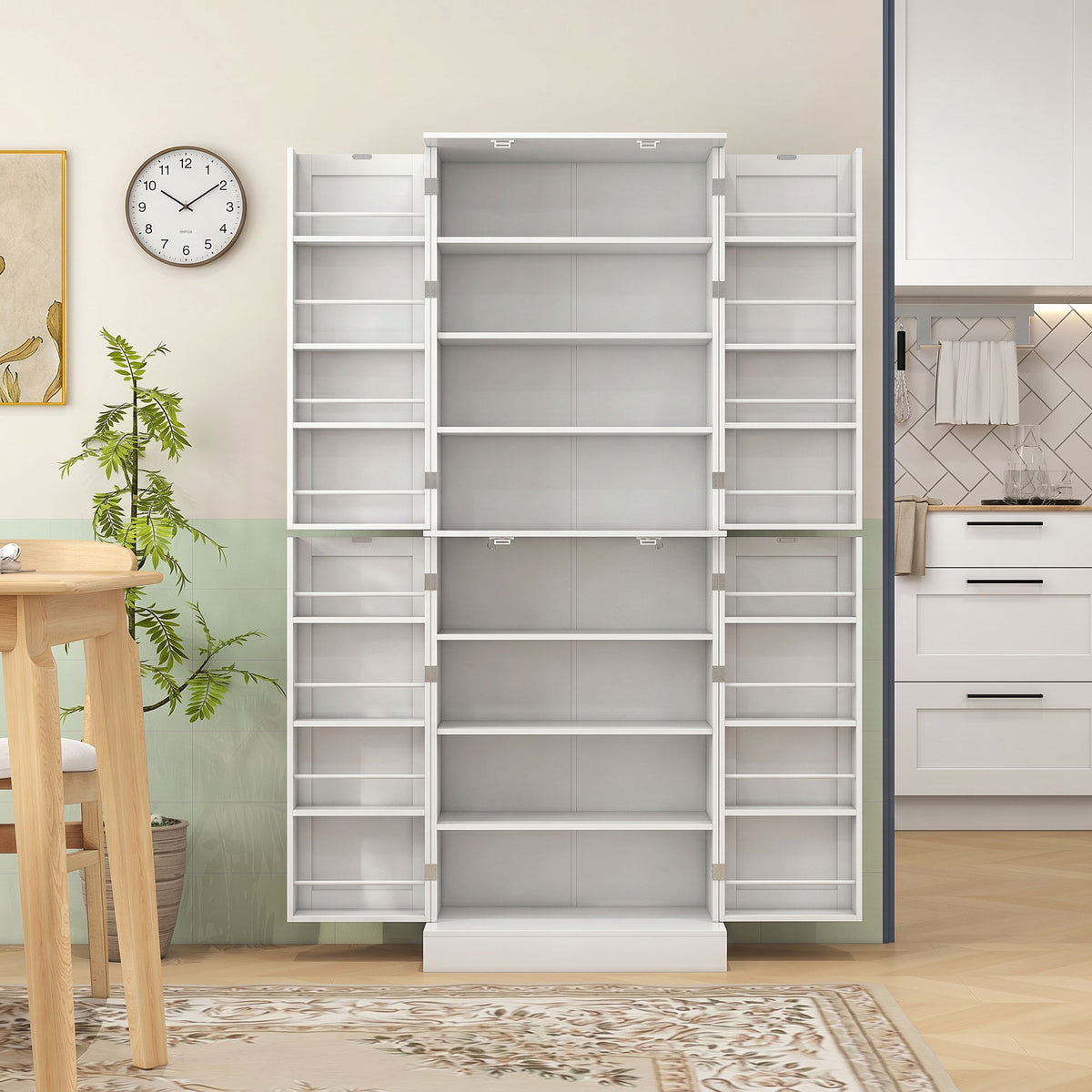Credenza da cucina mobiletto con armadietti, ripiano regolabile e portaspezie, 60 x 35 x 166 cm, bianco