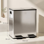 Poubelle de cuisine double, 2 x 20L, 2 couvercles à fermeture douce, seaux intérieurs amovibles et poignées