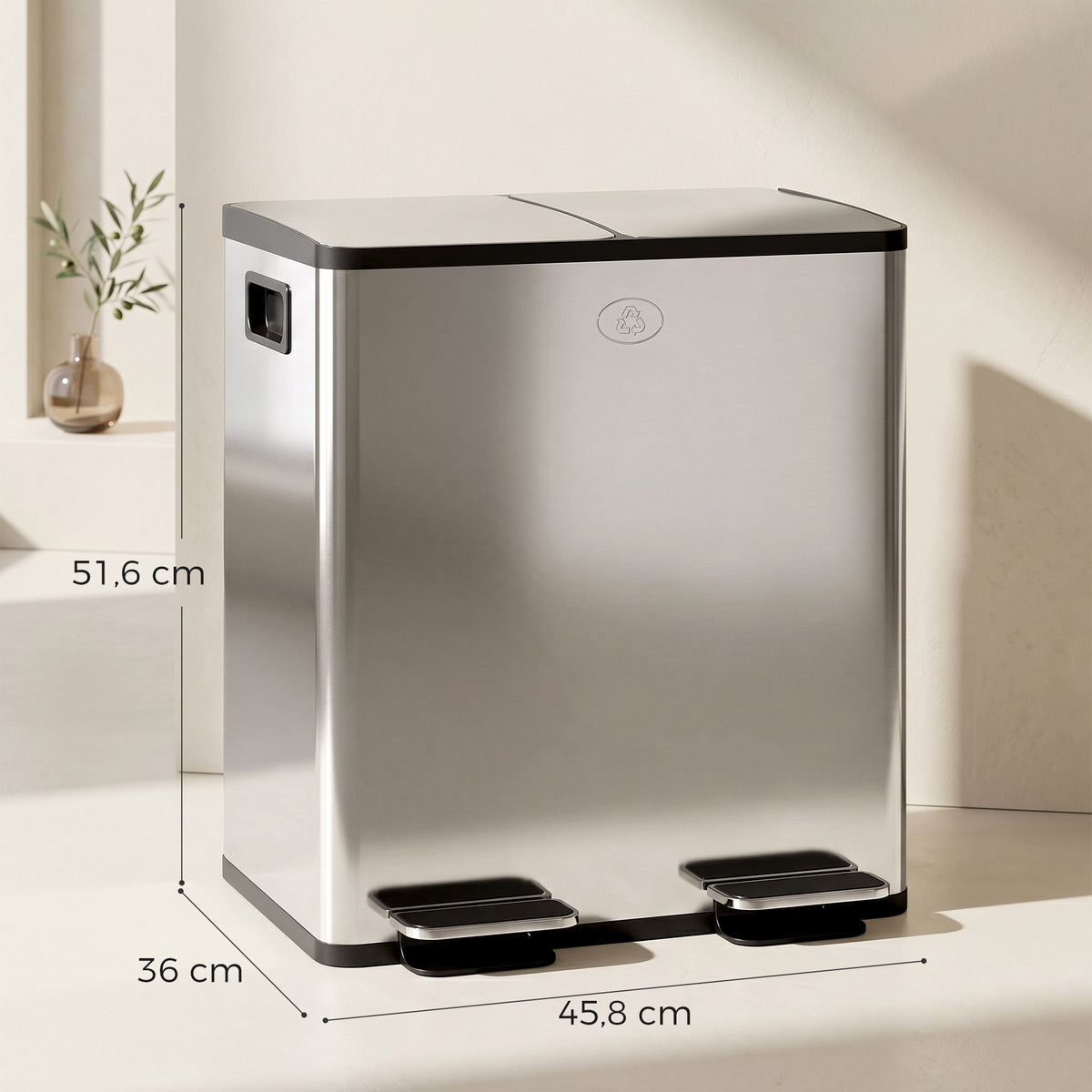 Poubelle de cuisine double, 2 x 20L, 2 couvercles à fermeture douce, seaux intérieurs amovibles et poignées