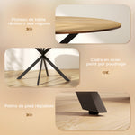 Table à manger ronde pour 4 personnes 120 cm style industriel avec plateau aspect bois, piètement croisé en acier, chêne