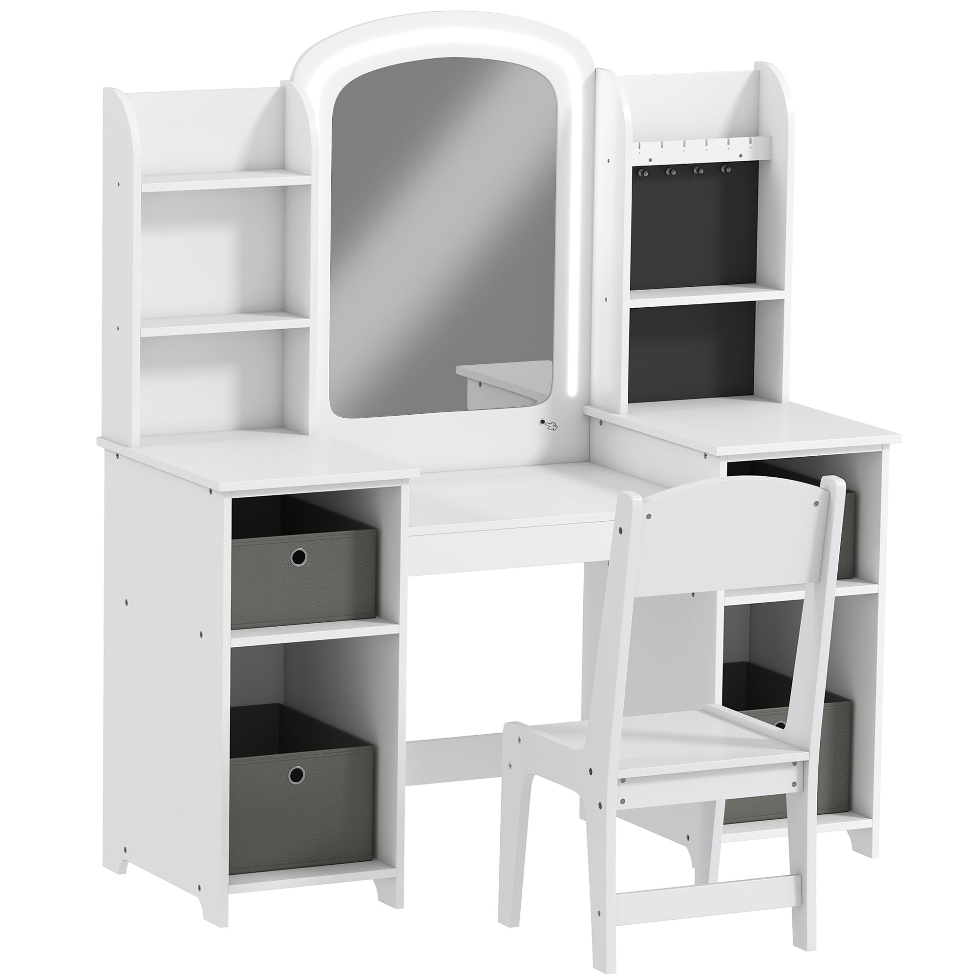 Coiffeuse pour enfants avec tabouret et miroir LED, table de maquillage pour 3 à 8 ans, 104 x 40 x 112 cm, blanc