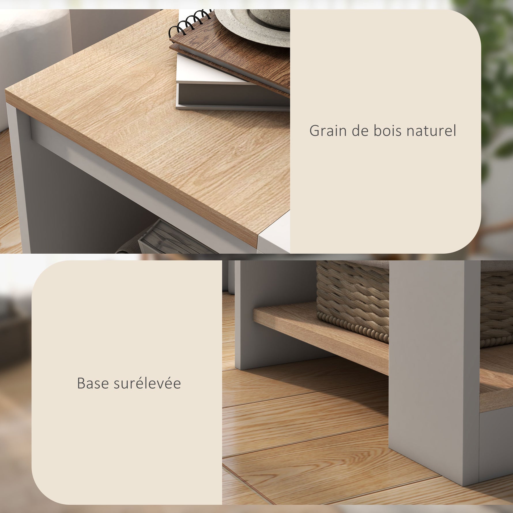 Lot de 2 tables d'appoint bout de canapé table de chevet 40 x 40 x 45 cm - blanc et naturel