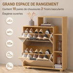 Scarpiera 10 Paia, Armadio per Scarpe, Ante a Specchio, 2 Cassetti e Scomparti Aperti, Rovere
