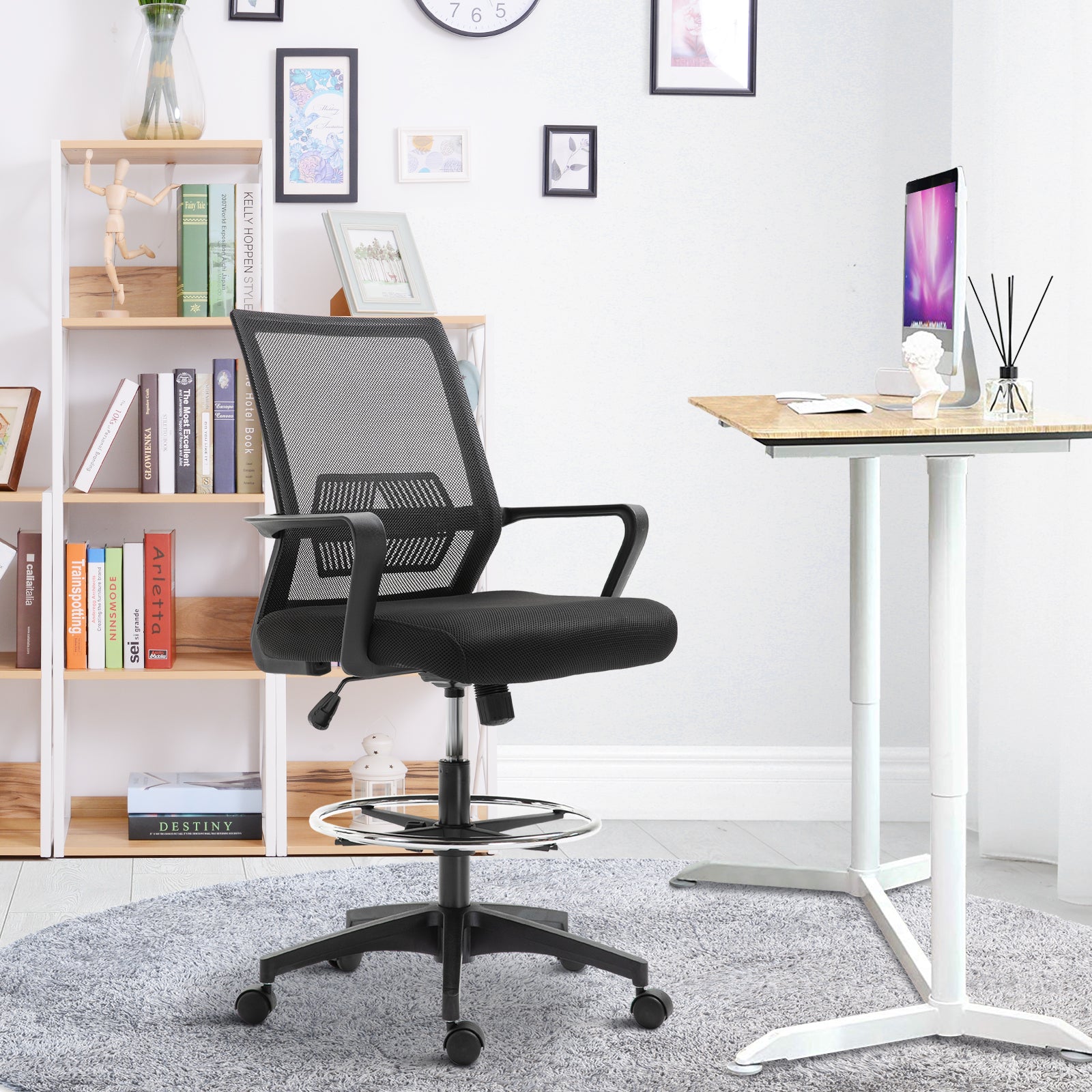 Fauteuil de bureau chaise de bureau assise haute réglable dim. 64L x 59l x 104-124H cm maille respirante noir