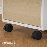 Cassettiera da ufficio con ruote a 3 cassetti e serratura, mobile contenitore da ufficio su ruote, 40 x 40 x 63,5 cm, rovere