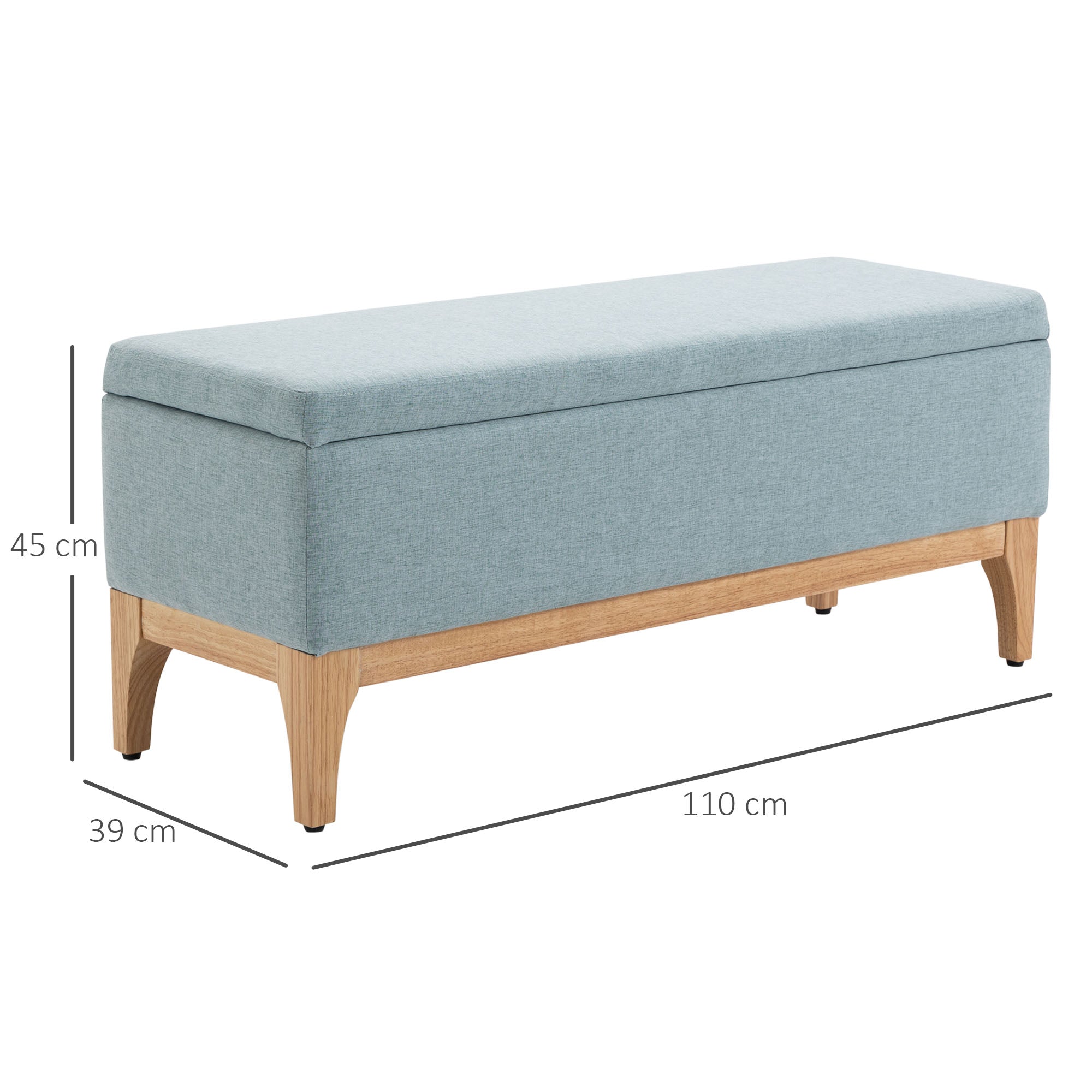 Panca contenitore, baule portaoggetti con coperchio rimovibile stile scandinavo, fondo letto in tessuto lino, 110 x 39 x 45 cm, verde chiaro