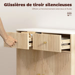 Buffet, meuble de rangement cannelé avec plateau effet marbre, 2 tiroirs, 2 portes, étagère réglable, 77x30x80cm, chêne