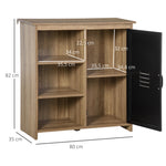 Industrielles Buffet - Standregal mit 3 Fächern und Schranktür - aus Holz und schwarzem Metall