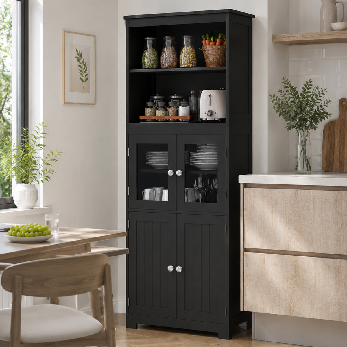 Armoire de cuisine buffet cuisine vaisselier meuble de rangement multi-rangements dim. 60I x 30P x 162H cm noir