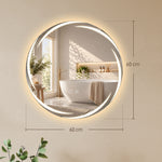 Espejo de baño redondo Ø 60 cm con LED delanteros y traseros, antivaho, altavoz Bluetooth, intensidad regulable