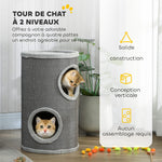Tonneau à Gratter pour Chat, Tour à Griffer, Arbre à Chat à 2 Couches en Sisal Naturel, Ø35x60cm, Gris Clair