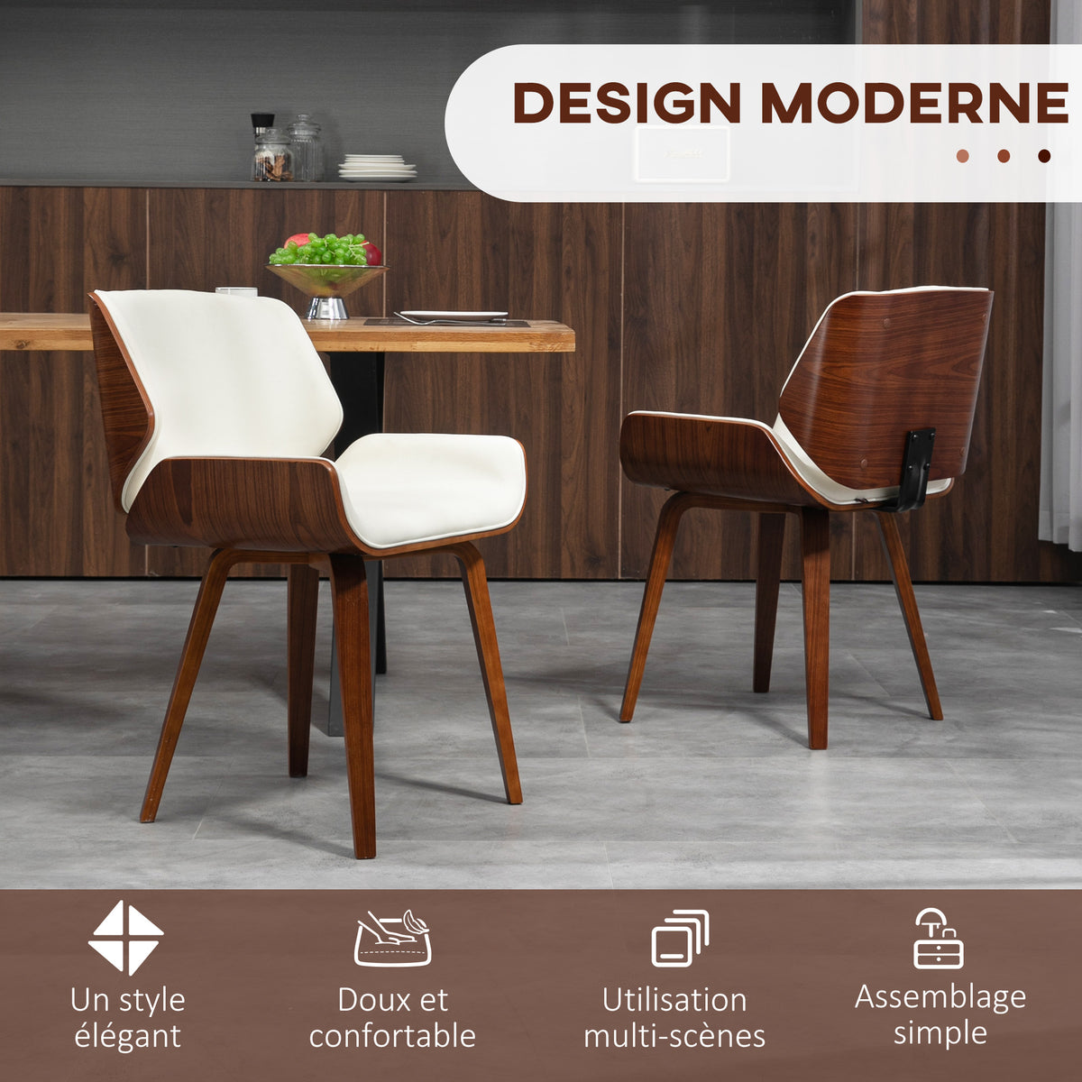 Lot de 2 chaises de salle à manger style vintage assise revêtement synthétique 54 x 53 x 81 cm blanc marron