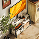 Meuble TV avec support pour téléviseurs de 32-70 pouces, étagères ouvertes, angle ajustable 35°, 108x41x135cm, effet bois naturel