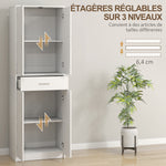 Armoire de cuisine moderne avec placards à portes, étagères réglables et tiroir, 60 x 35 x 180 cm, blanc