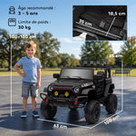 Voiture électrique enfants UTV avec télécommande 2,4G, 2 moteurs 12 V, musique, klaxon, lumières LED, 100x63x65cm, noir
