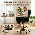 Chaise bureau ergonomique, chaise de dessin réglable en hauteur, repose-pieds réglable, 61 x 61 x 108 cm, noir