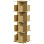Bibliothèque Rotative à 4 Niveaux, Étagère Rangement avec 16 Compartiments, 39 x 39 x 128,3 cm, Chêne