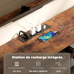Meuble TV 140 cm, meuble télé 65 pouces, station de charge, 5 tiroirs en tissu, étagères ouvertes, 140x30x50cm, marron