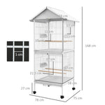 Volière intérieure cage à oiseaux sur roulettes design maison mangeoires perchoirs portes plateaux excréments amovibles