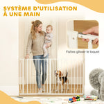 Barrière de sécurité chien barrière extensible 75-145 x 76 cm barrière escaliers couloirs portes sans perçage en acier et ABS blanc