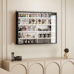 Wandvitrine voor verzamelobjecten, 4 in hoogte verstelbare planken en 2 schuifdeuren, 80 x 9,5 x 60 cm, zwart
