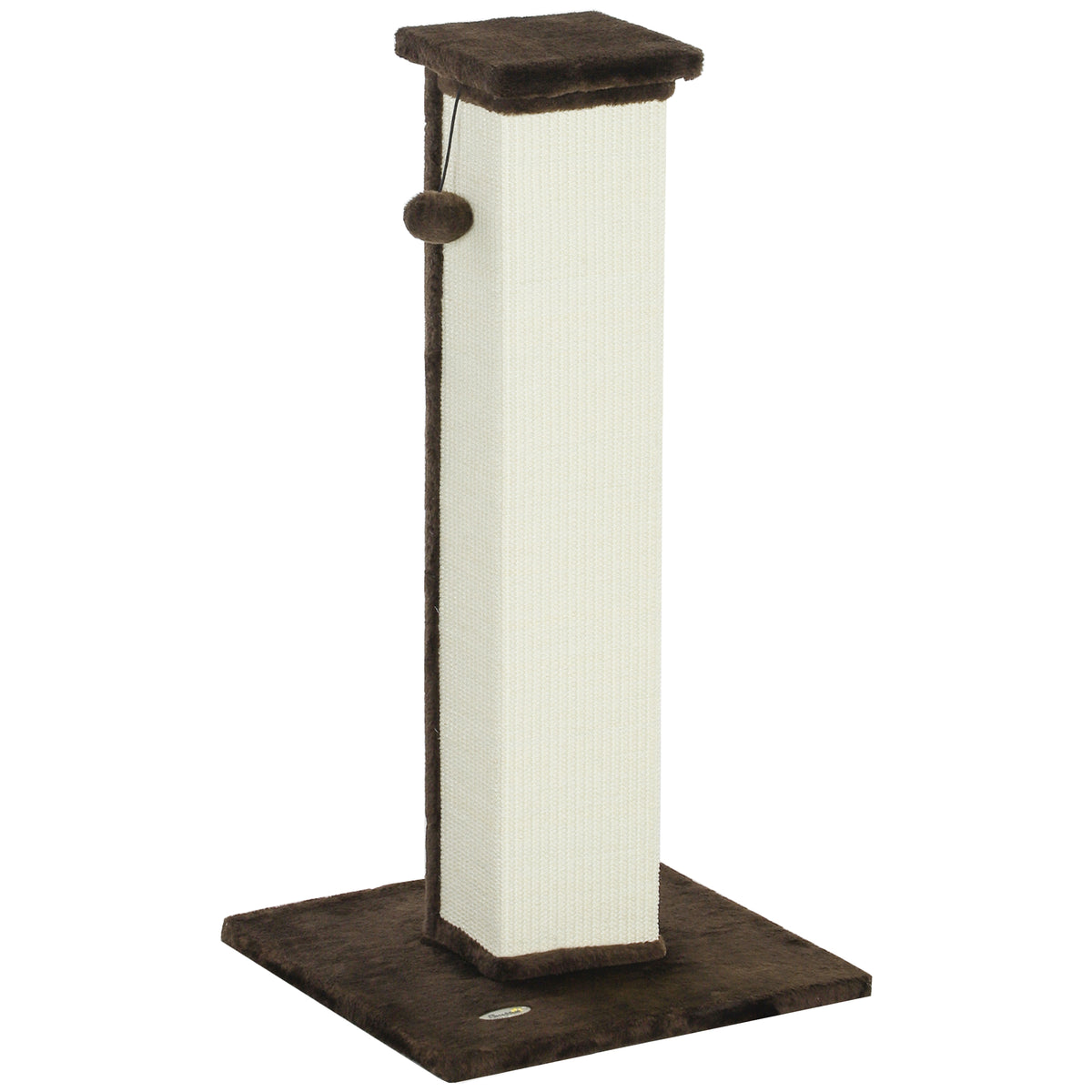 Griffoir pour chat poteau griffoir chat en sisal et peluche, boule suspendue base stable 41 x 41 x 81 cm marron et crème
