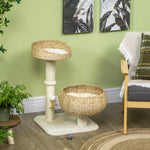 Arbre à chat griffoir 2 niveaux hauteur 72 cm poteau sisal avec niche et plateforme 1 balle suspendue
