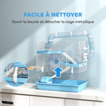 Cage pour hamster portable avec cabane, roue de course, gamelle, bouteille d'eau, 47,5 x 31,5 x 29,5 cm, bleu clair