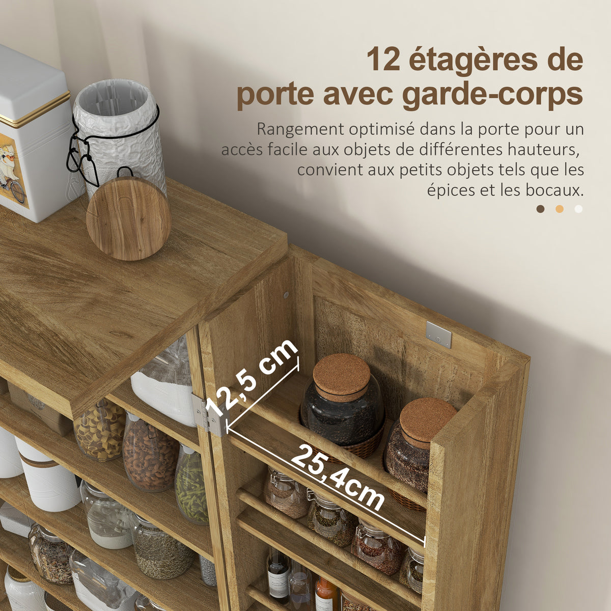 Credenza da cucina mobiletto dispensa con 12 ripiani con ante ripiani regolabili 60 x 30 x 104 cm effetto legno naturale