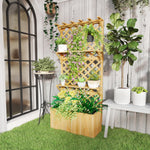 Jardinière avec treillis lit surélevé de jardin en bois avec toit suspendu, trous de drainage et doublure, naturel
