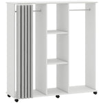 Armoire penderie Meuble de Rangement Mobile 6 roulettes 120L x 40l x 128H cm en bois blanc
