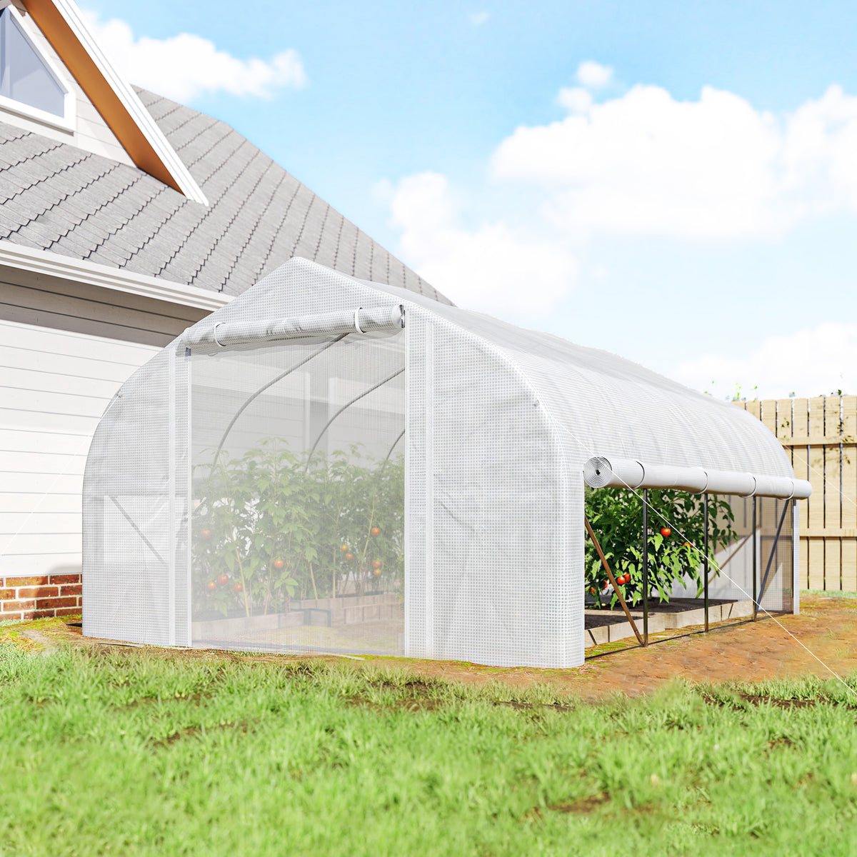 Serre tunnel de jardin 12 m², serre de jardin tunnel avec porte et 8 fenêtres, bâche PE 140 g/m² 400 x 200 x 200cm blanc