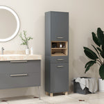 Colonne salle de bain, meuble salle de bain rangement avec 2 placards, tiroir et 2 compartiments ouverts, gris