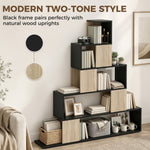 Étagère de rangement, bibliothèque géométrique à 5 niveaux, pour bureau, salon, chambre, noir et bois naturel