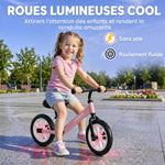 Draisienne Enfant 2-5 Ans, Roues Lumineuses, Siège Guidon Réglables, Pneus EVA Silencieux, Charge 50kg, 84x40x57cm, Rose
