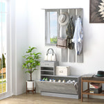 Ensembles 3 en 1 de meuble d'entrée vestiaire avec panneau porte-manteau, miroir et banc à chaussures - 6 crochets et étagère réglable, effet béton gris