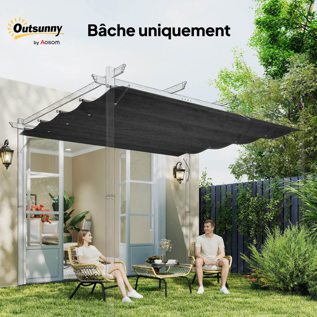 Toile de toit de rechange pour pergola toile de remplacement protection solaire Anti-UV 30+ pour pergola de 3 x 2 m
