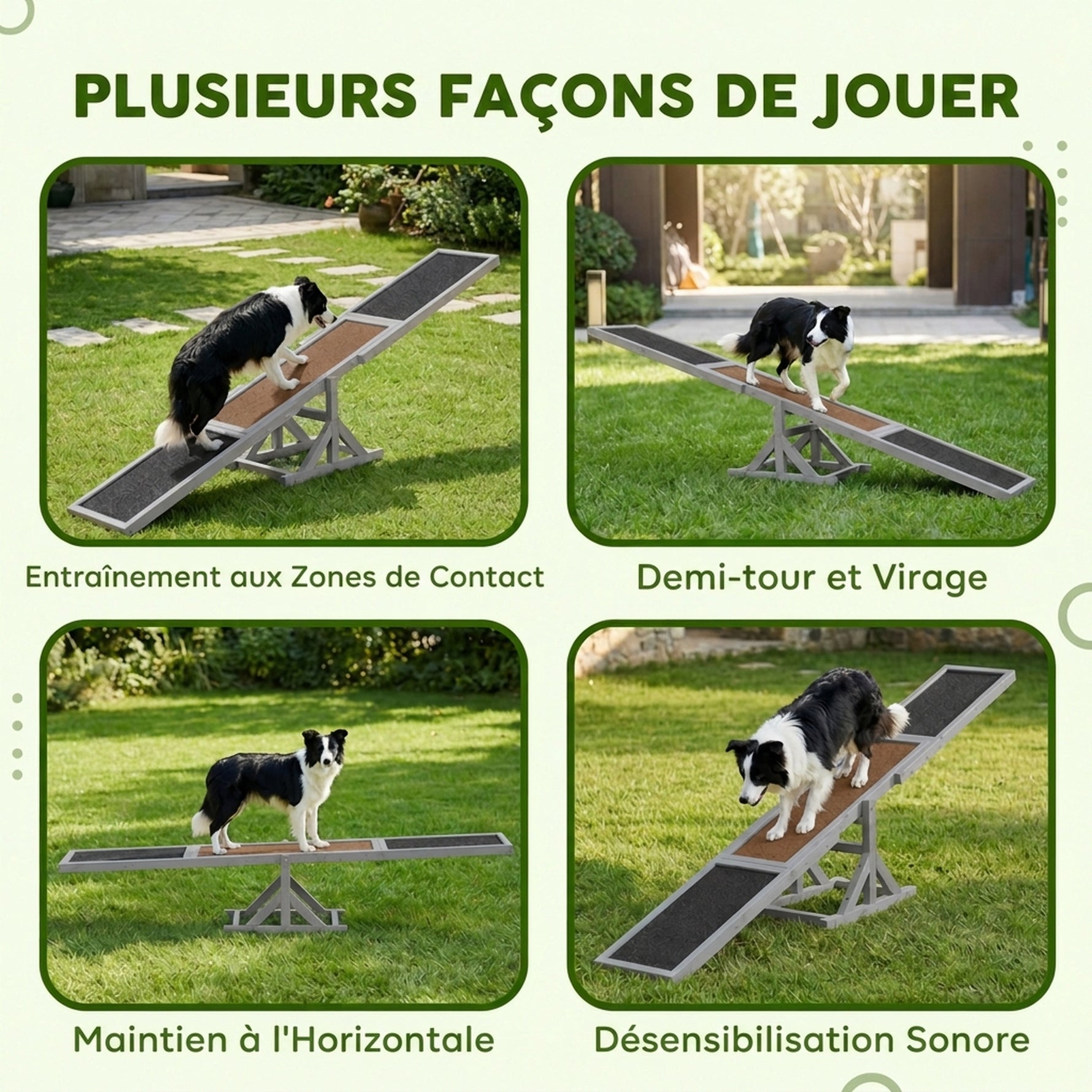 Agility sport pour chien bascule équipement entrainement chien bois sapin pré-huilé feutre bitumé antidérapant gris noir
