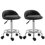 Lot de 2 tabouret à roulette pivotant 360°, assise réglable 47-62H cm, acier chromé revêtement synthétique noir