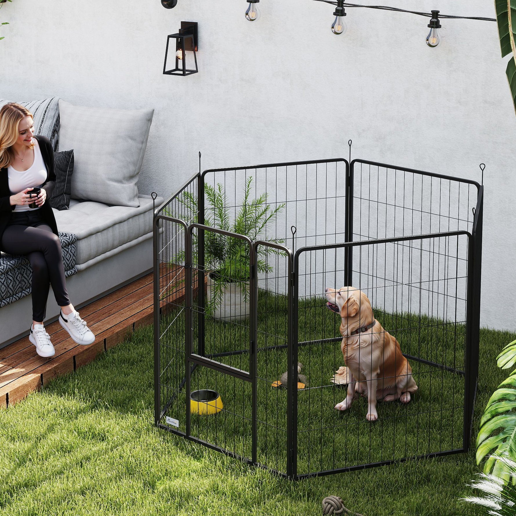 Parc pour chien, enclos chien 6 panneaux modulable et pliable, portable en acier avec porte 80 x 100 gris
