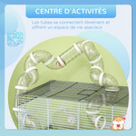Cage hamster cage rongeur avec tunnel et accessoires inclus fil d'acier 58 x 32 x 31 cm gris
