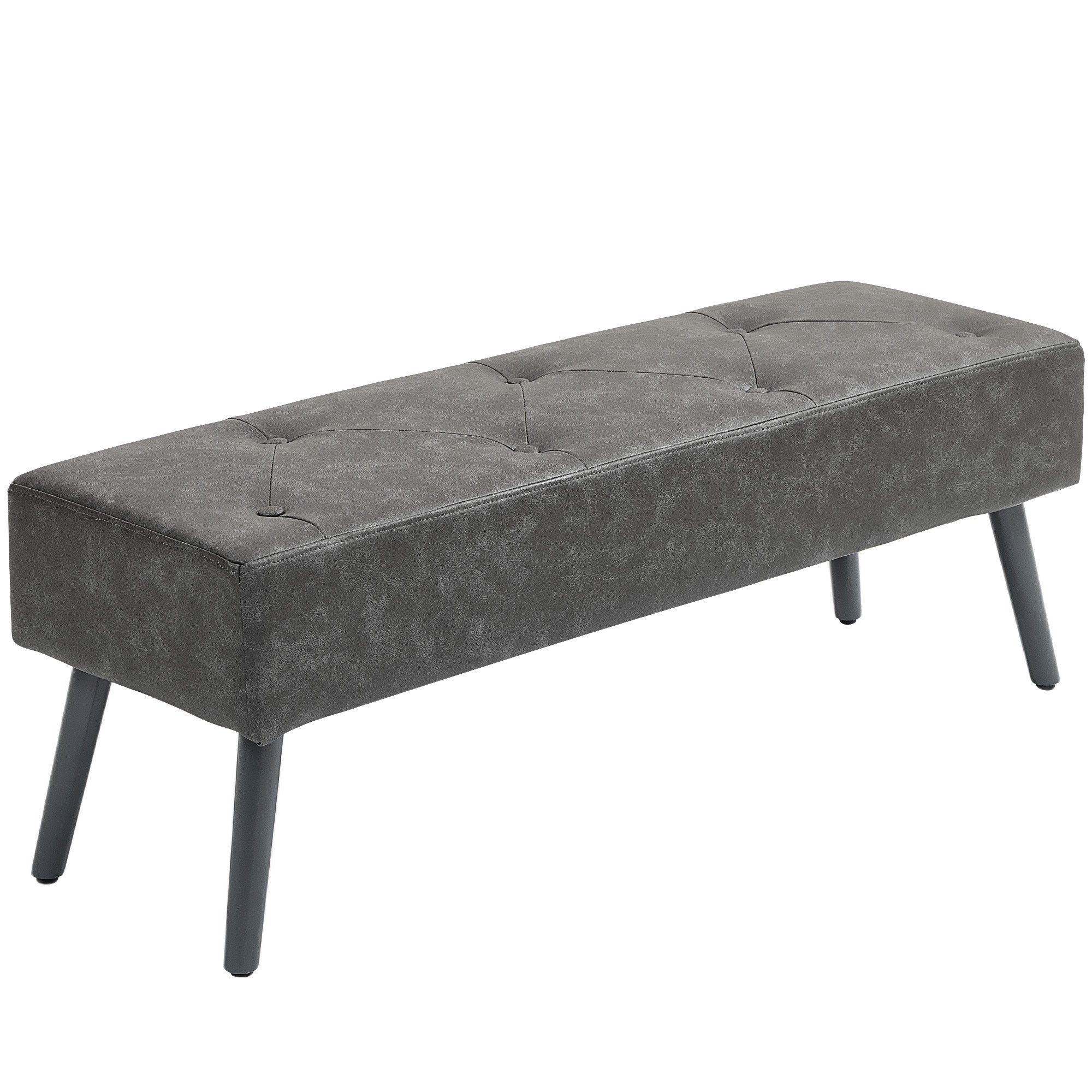 Banc bout de lit banquette capitonnée style vintage 114 x 38 x 42 cm piètement bois revêtement gris
