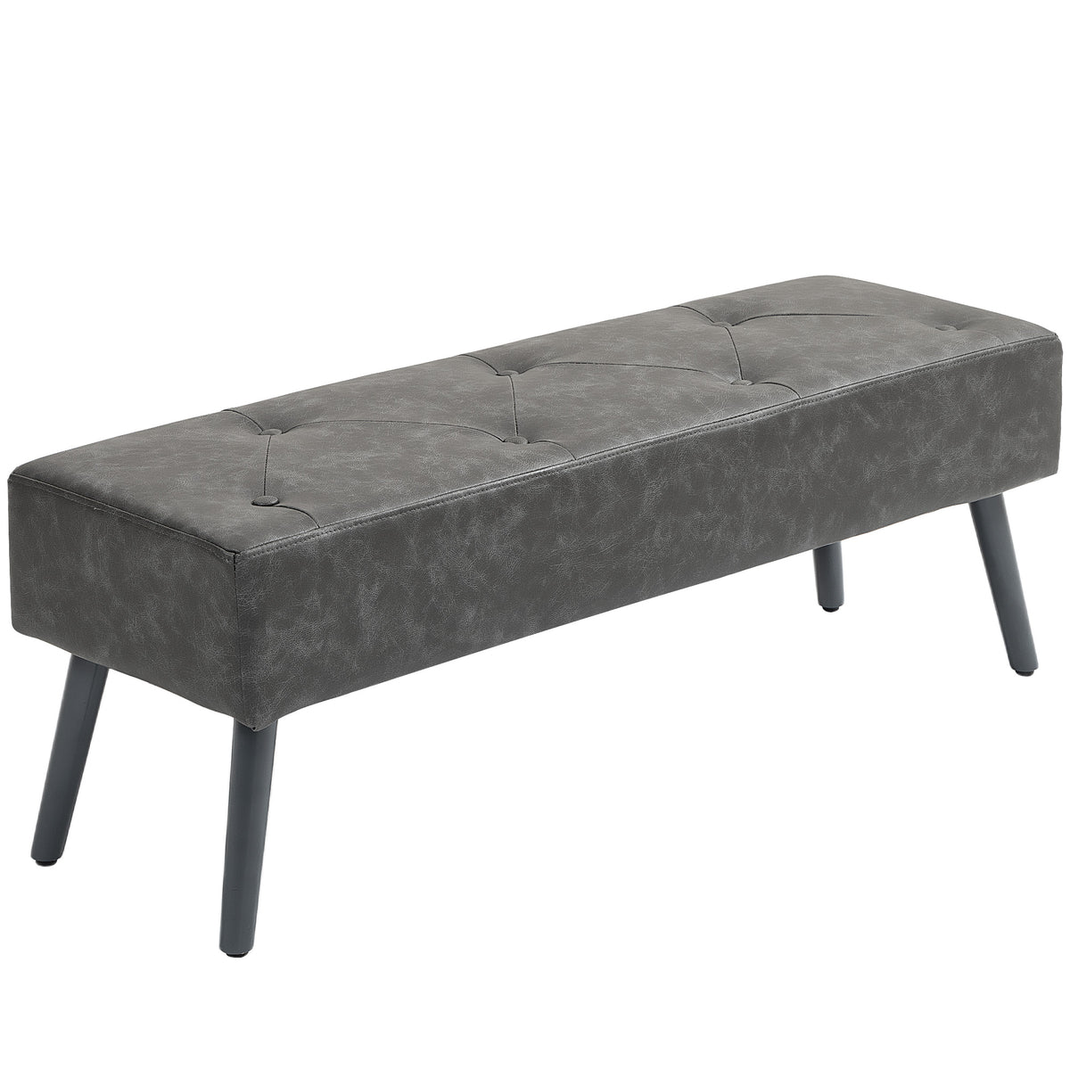 Banc bout de lit banquette capitonnée style vintage 114 x 38 x 42 cm piètement bois revêtement gris