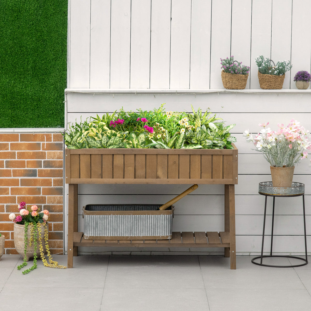 Jardinière sur Pieds carré Potager étagère dim. 110L x 46l x 76H cm 8 Compartiments Inserts d'irrigation Bois de Sapin