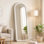 Miroir de Sol Arqué Pleine Longueur 160x60cm, Grand Miroir sur Pied ou Mural, Cadre Effet Velours, Verre Trempé, Crème